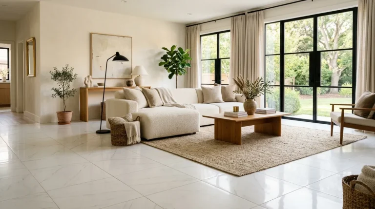 White Floor Tiles Living Room Interior Design Ideas